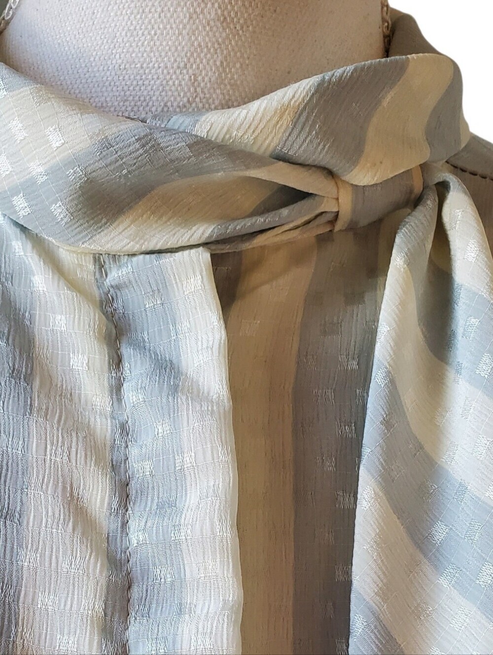 Vintage Rhodes Collection Blue Tie Neck Jacquard Blouse Long Sleeve Size 12 - Picture 5 of 9